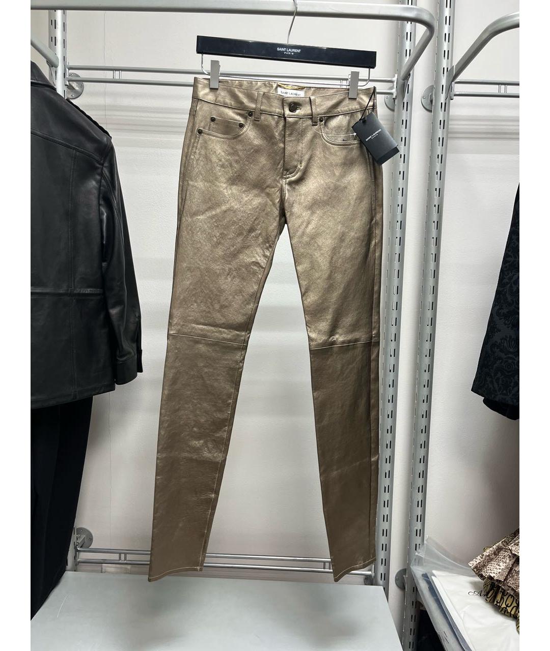 SAINT LAURENT Золотые кожаные брюки узкие, фото 5