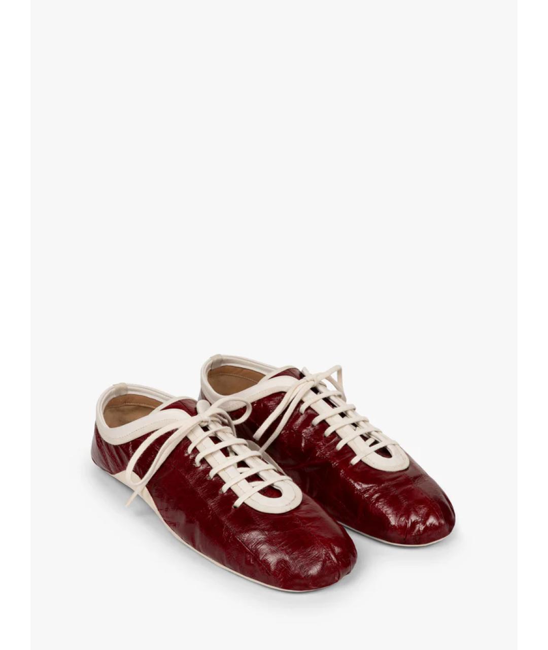 DRIES VAN NOTEN Бордовые кожаные кеды, фото 2