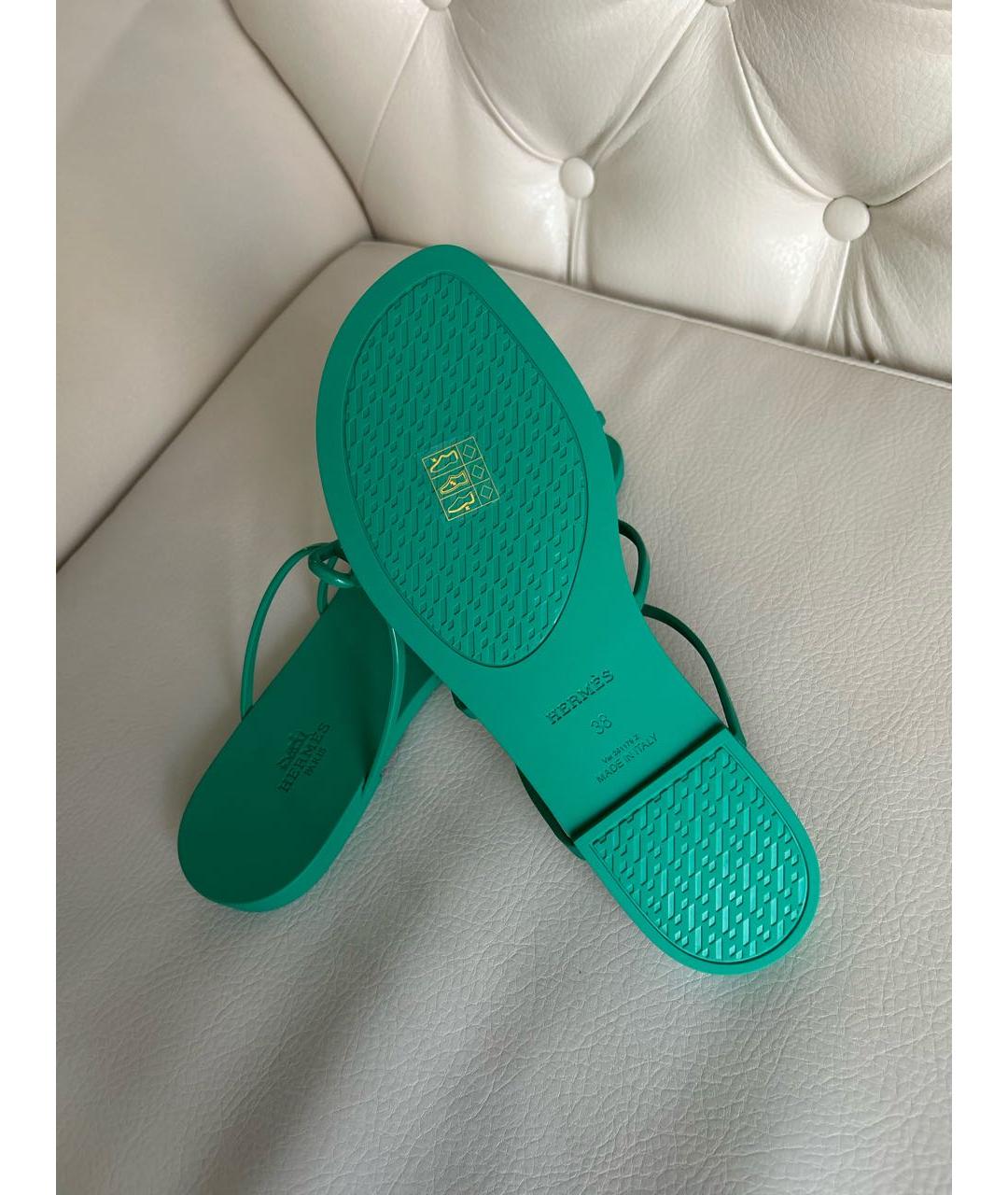 HERMES Зеленые резиновые шлепанцы, фото 5