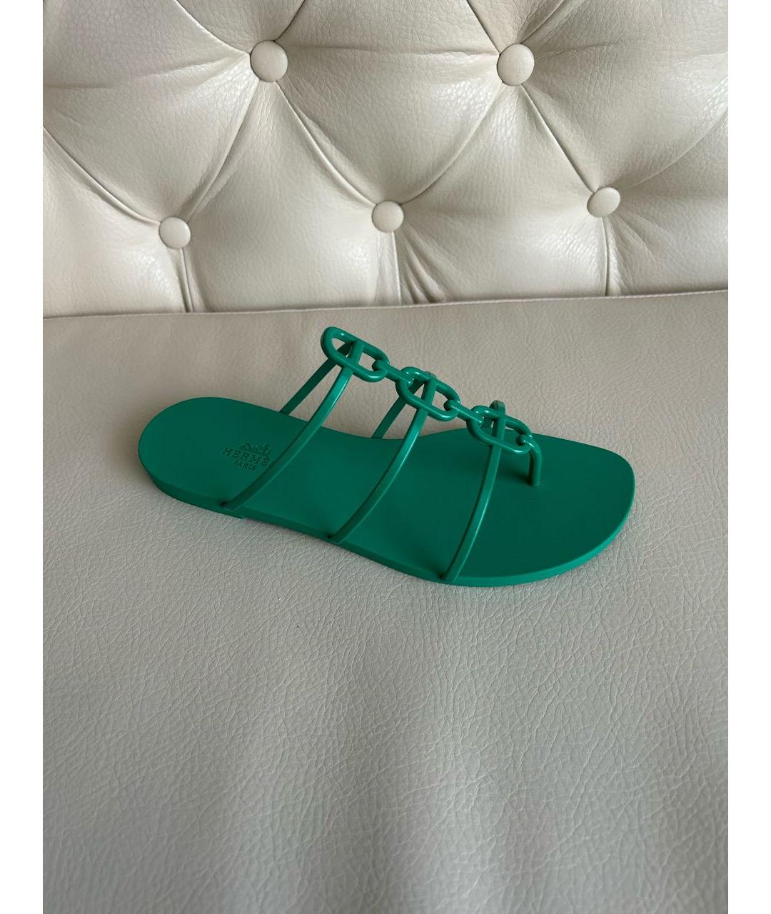 HERMES Зеленые резиновые шлепанцы, фото 9