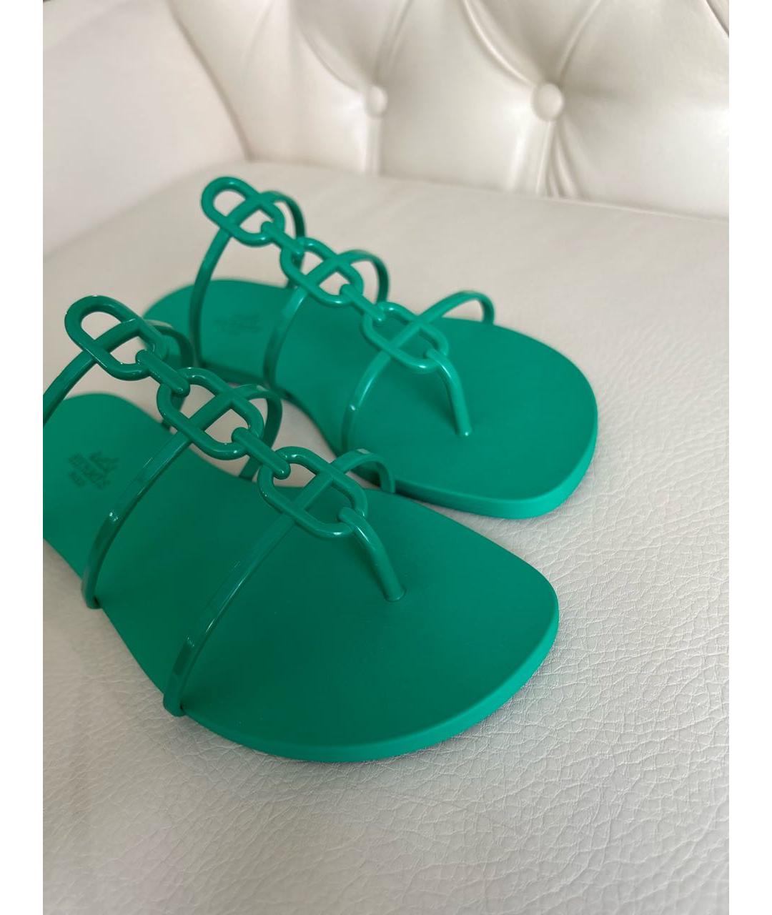 HERMES Зеленые резиновые шлепанцы, фото 7
