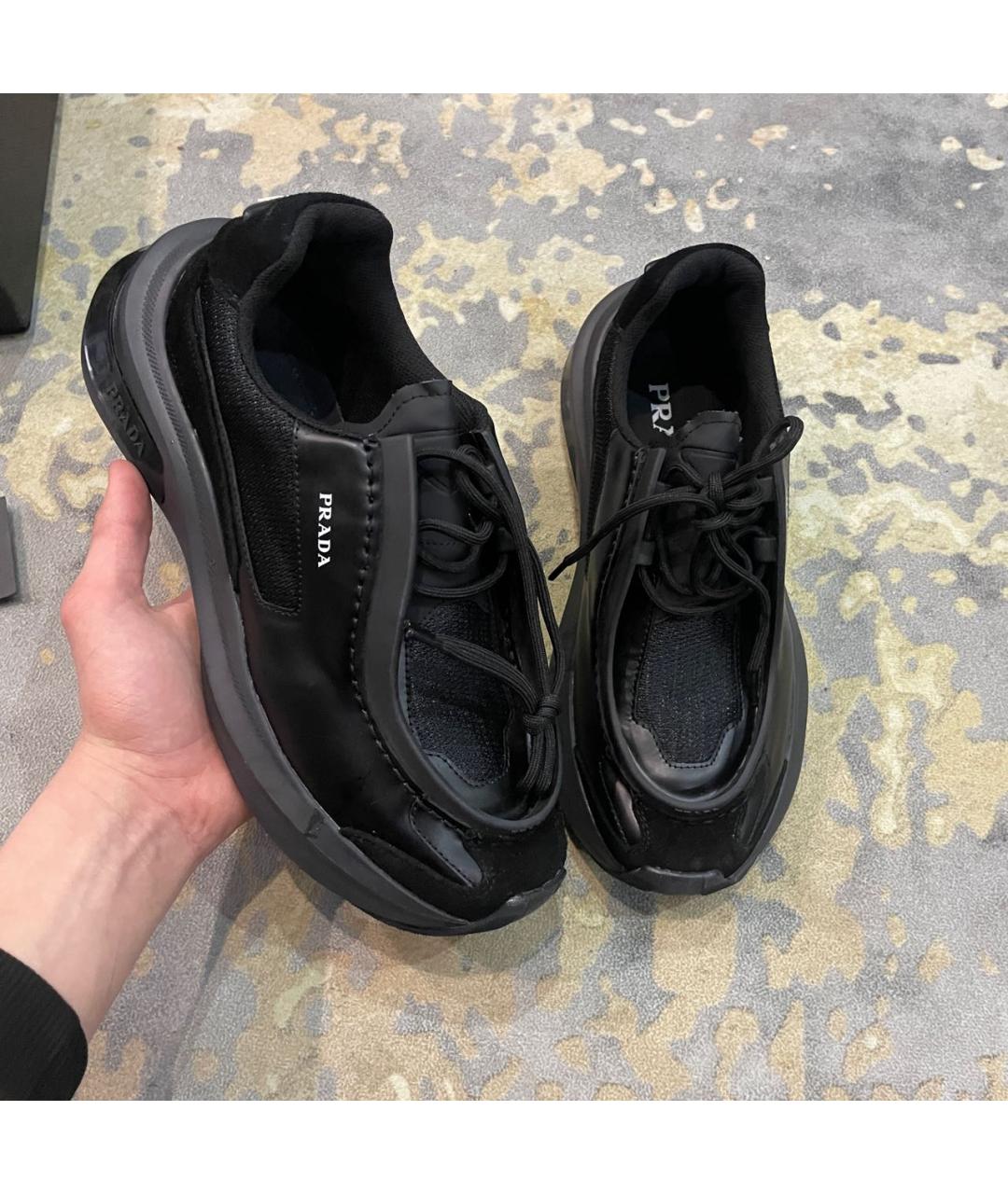 PRADA BEAUTY Черные кожаные низкие кроссовки / кеды, фото 5