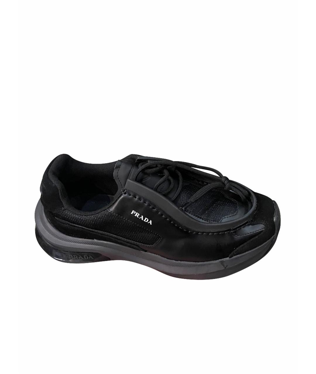 PRADA BEAUTY Черные кожаные низкие кроссовки / кеды, фото 1