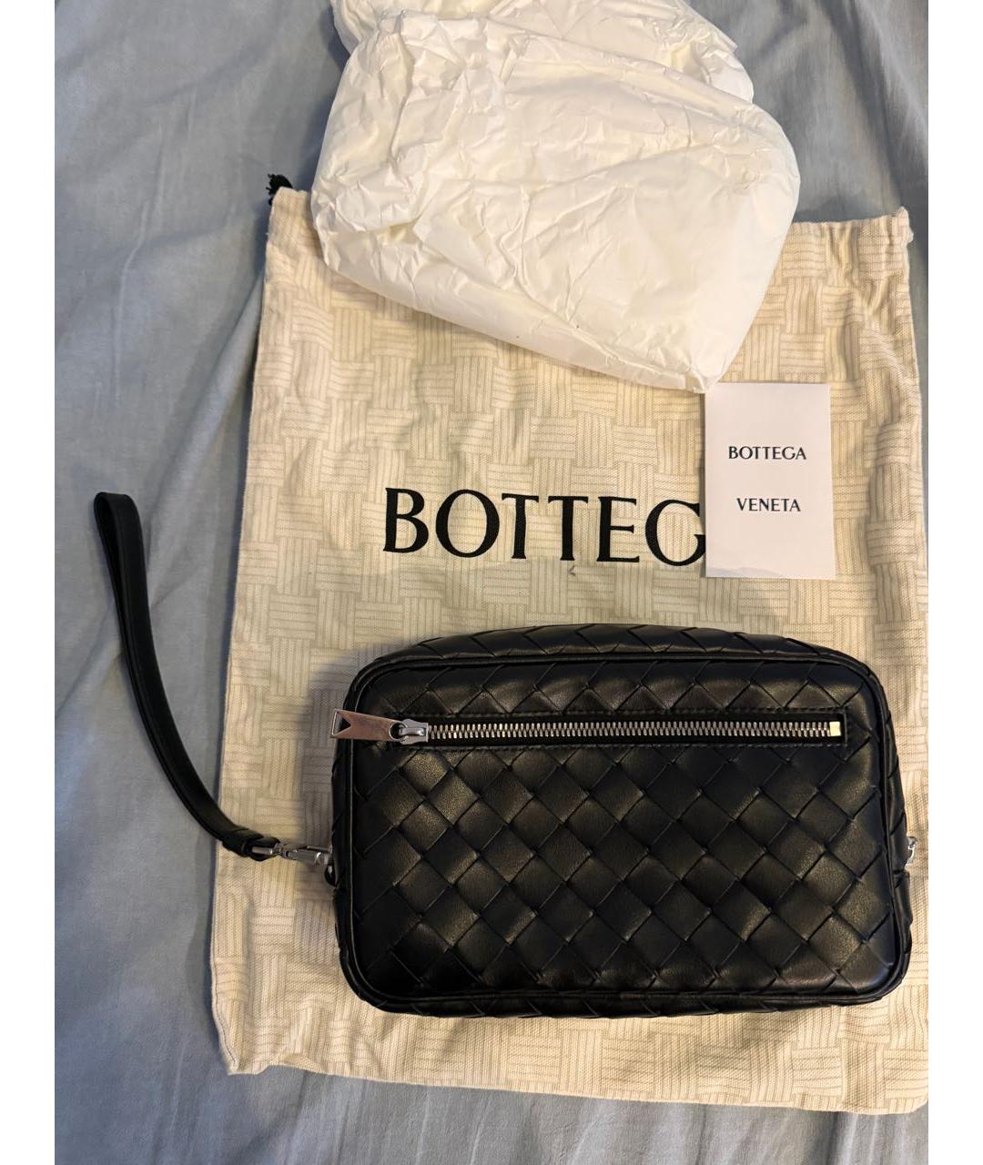 BOTTEGA VENETA Черная кожаная барсетка, фото 2