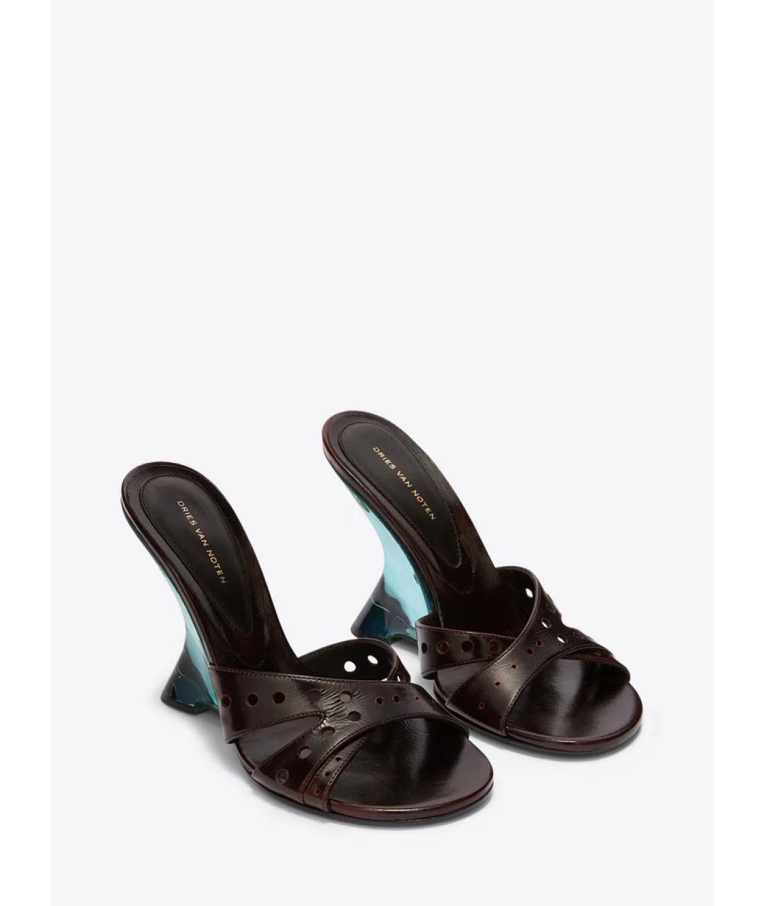 DRIES VAN NOTEN Коричневые кожаные мюли, фото 2