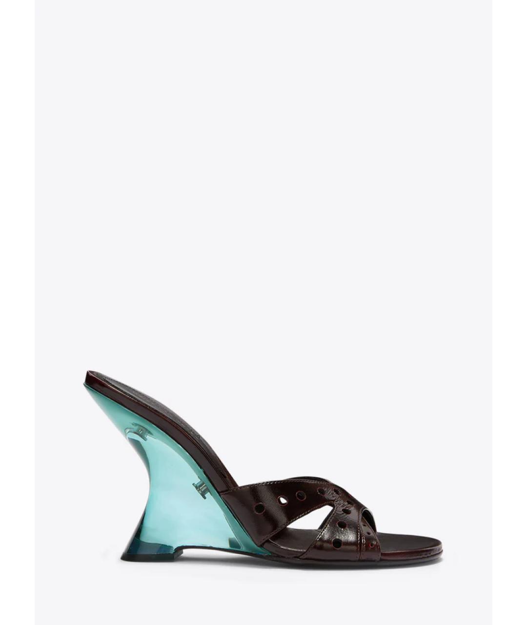 DRIES VAN NOTEN Коричневые кожаные мюли, фото 5