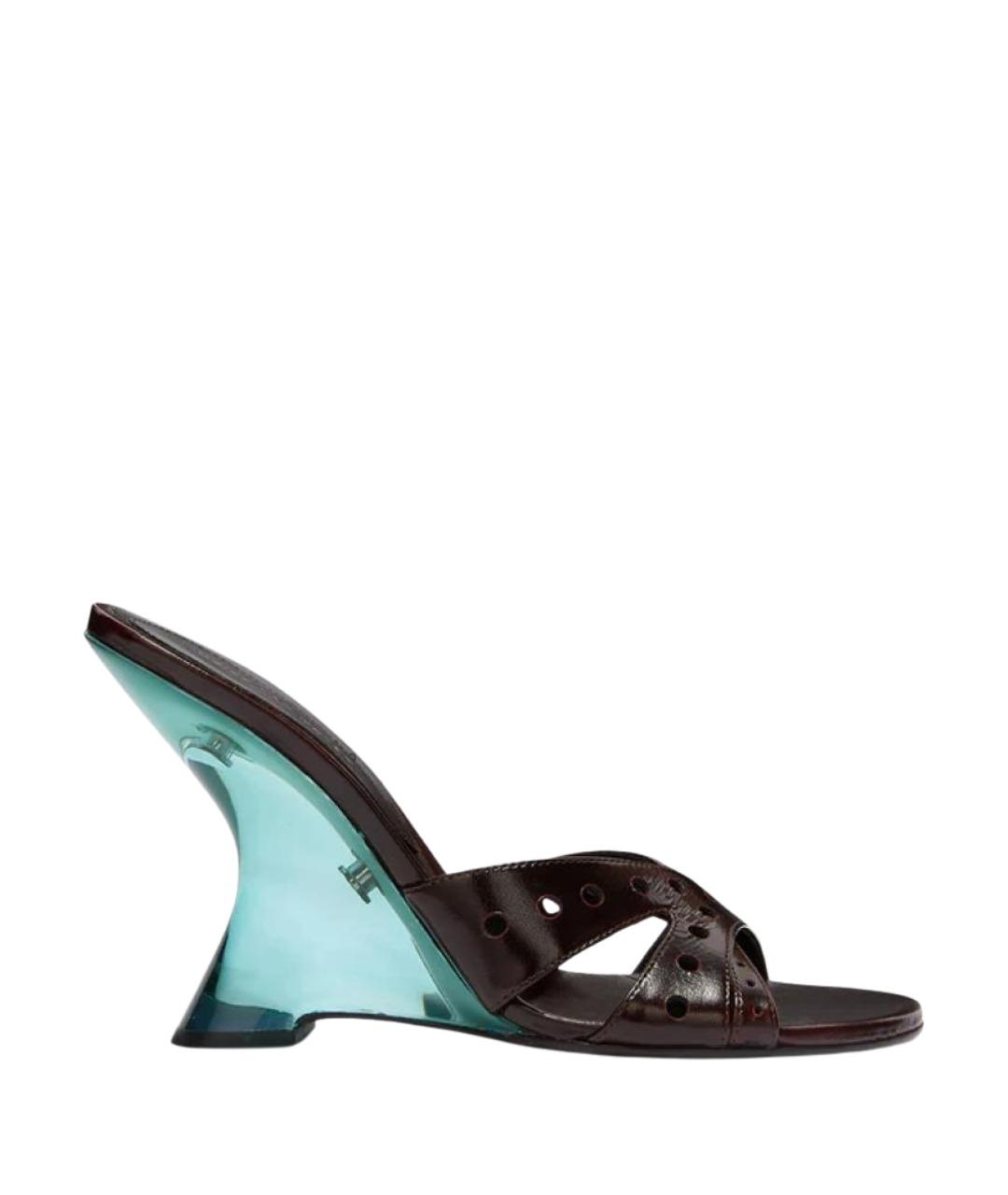 DRIES VAN NOTEN Коричневые кожаные мюли, фото 1