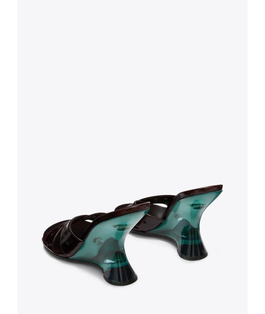 DRIES VAN NOTEN Коричневые кожаные мюли, фото 3