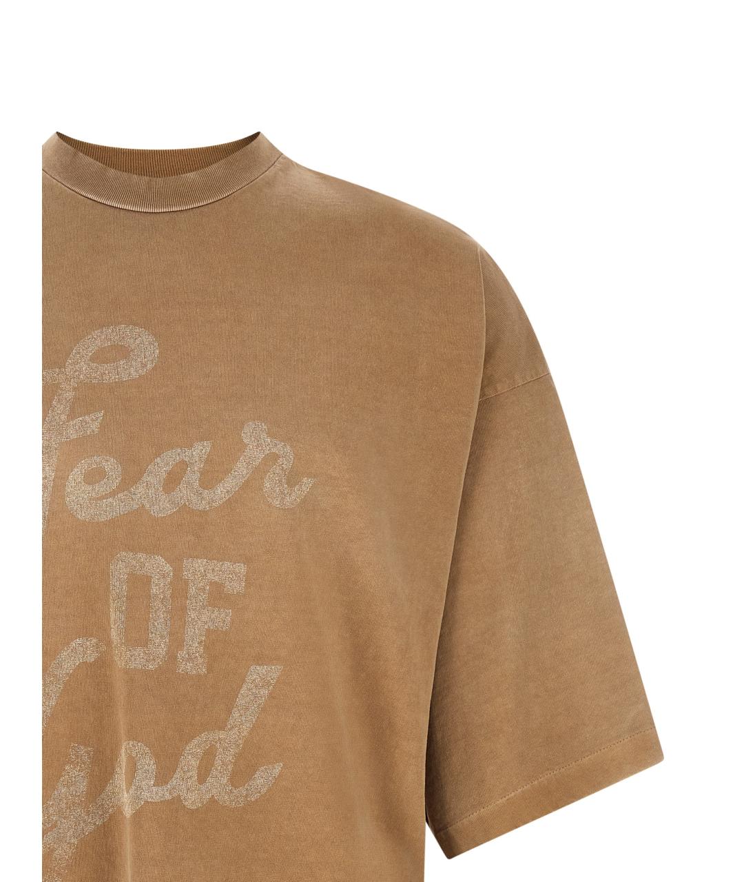 FEAR OF GOD Коричневая хлопковая футболка, фото 3