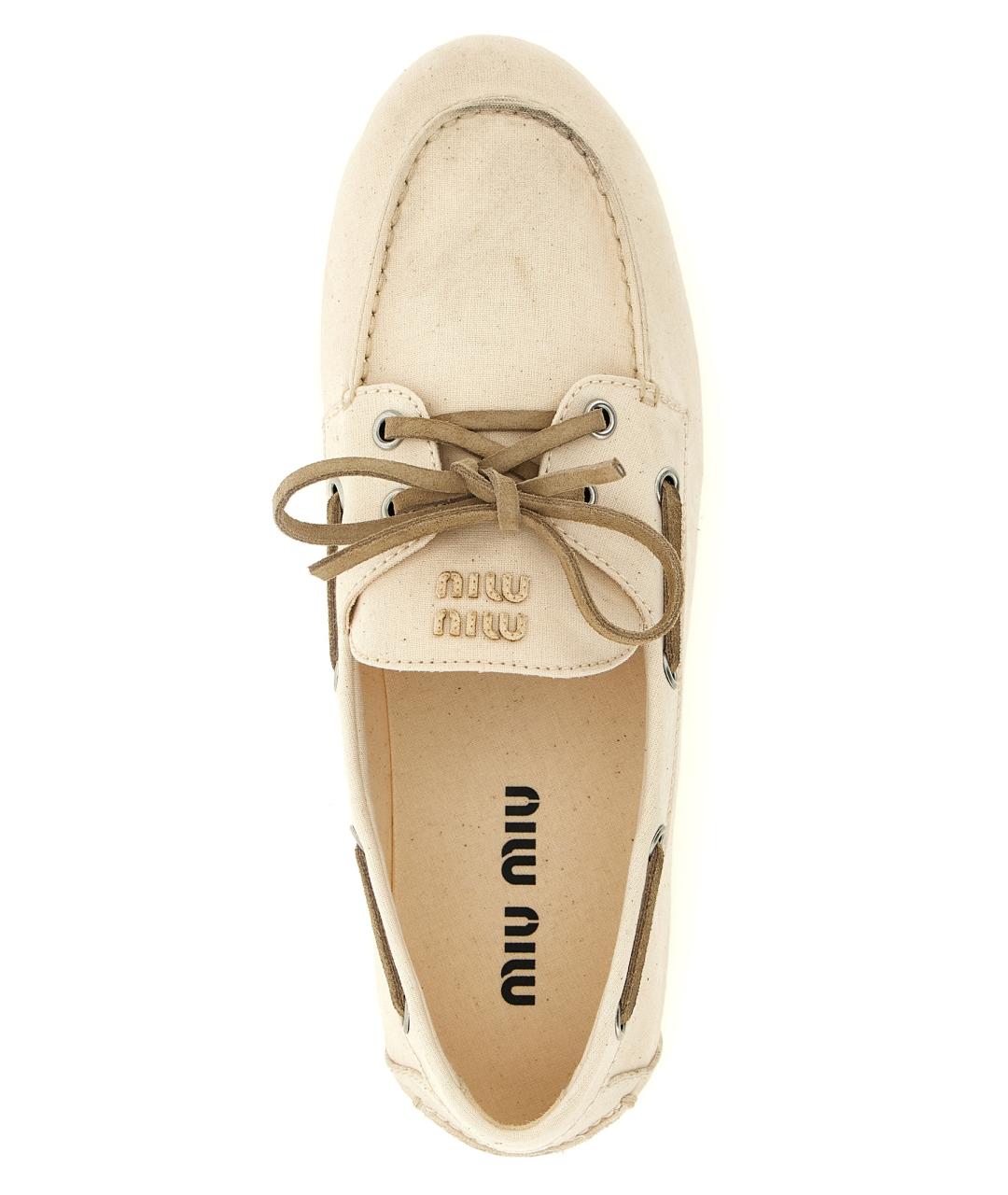 MIU MIU Бежевые текстильные лоферы, фото 4