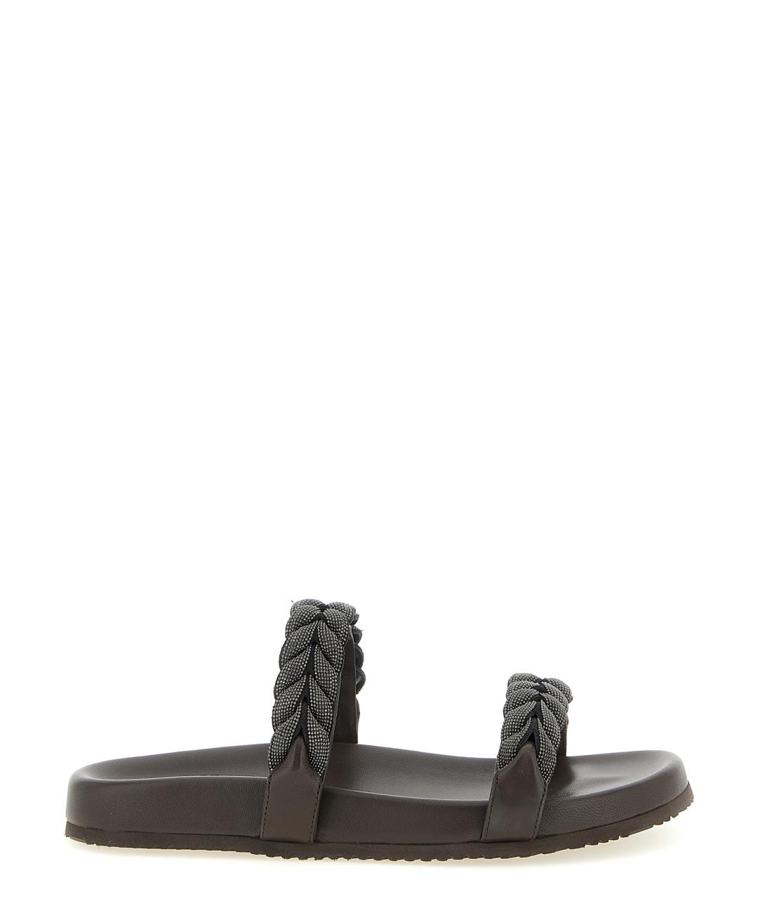 BRUNELLO CUCINELLI Коричневые кожаные шлепанцы, фото 1