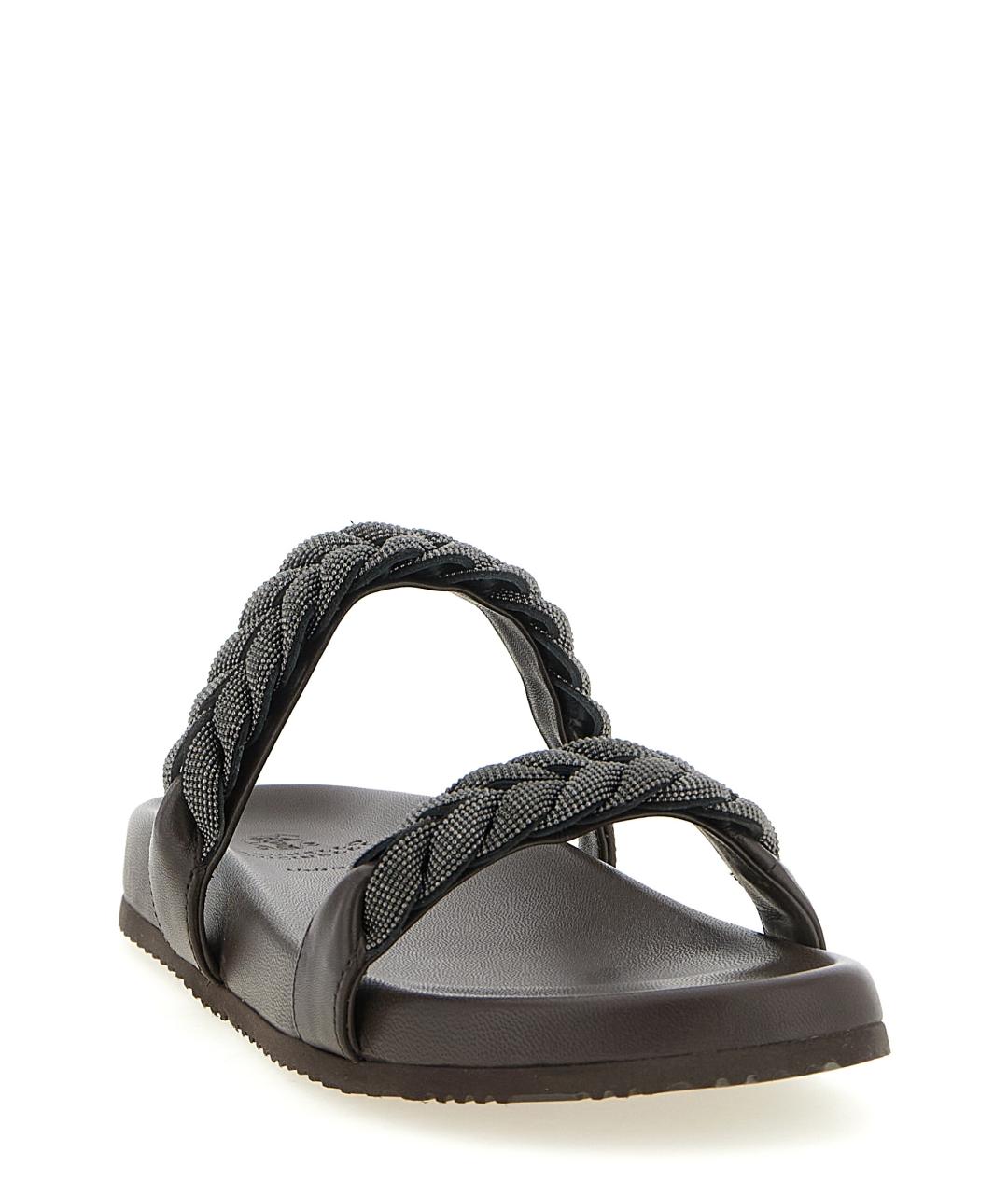 BRUNELLO CUCINELLI Коричневые кожаные шлепанцы, фото 2