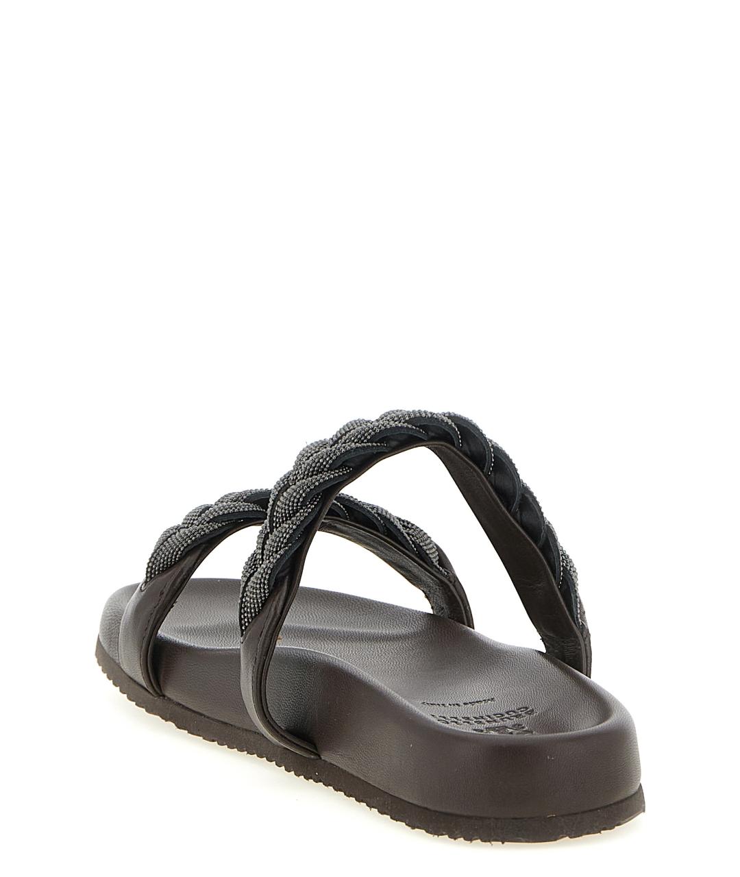 BRUNELLO CUCINELLI Коричневые кожаные шлепанцы, фото 3