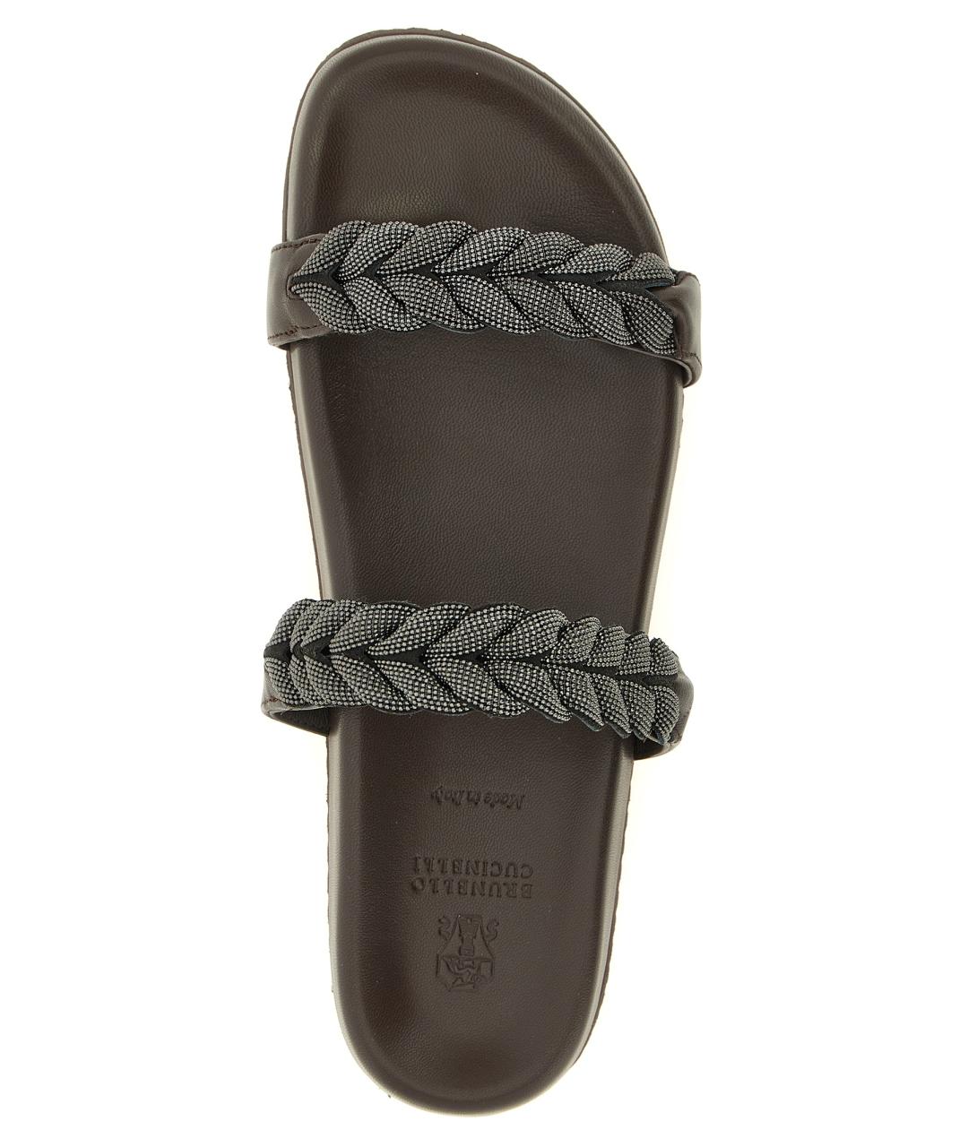 BRUNELLO CUCINELLI Коричневые кожаные шлепанцы, фото 4