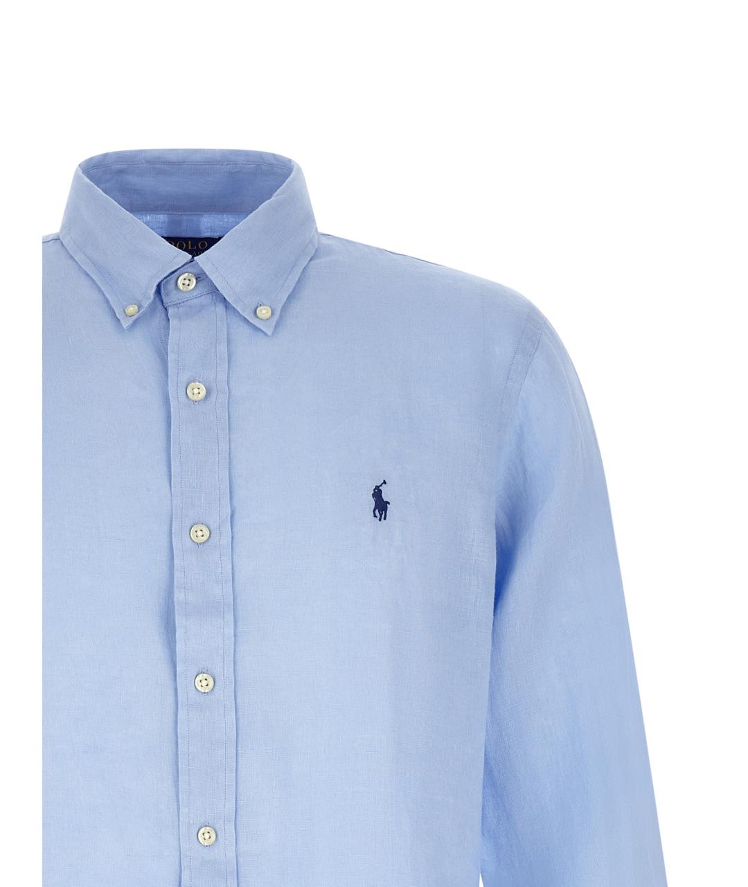 POLO RALPH LAUREN Голубая льняная кэжуал рубашка, фото 3