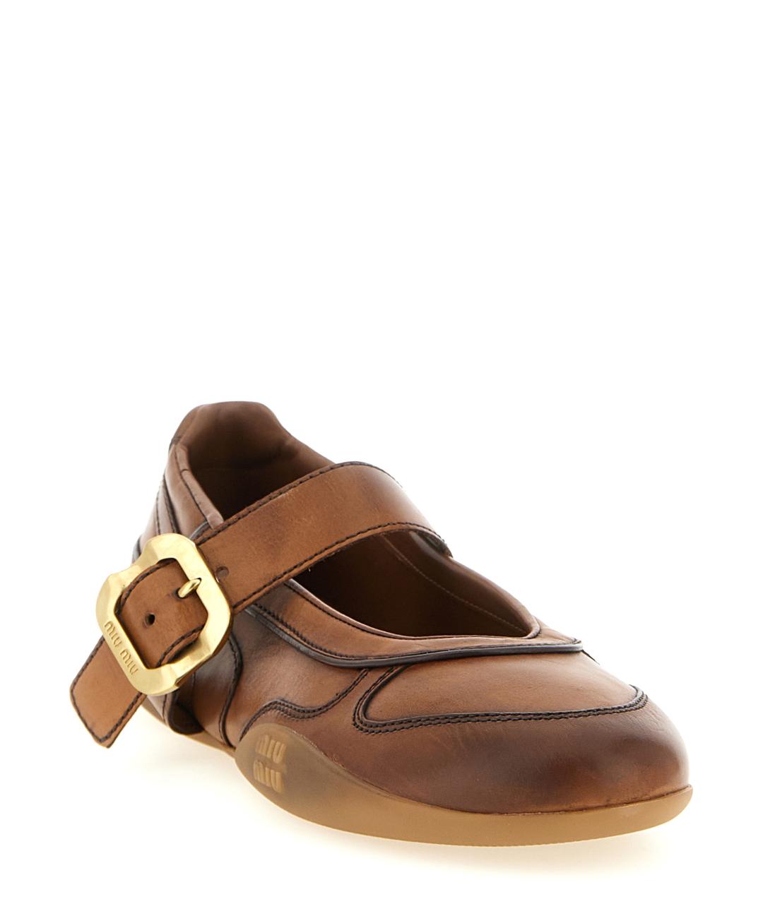 MIU MIU Коричневые кожаные балетки, фото 2