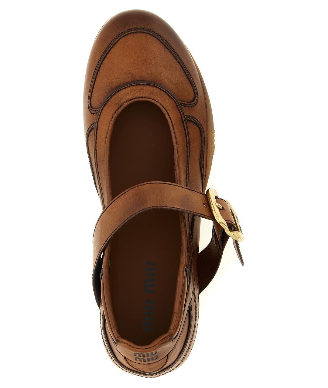 MIU MIU Коричневые кожаные балетки, фото 4