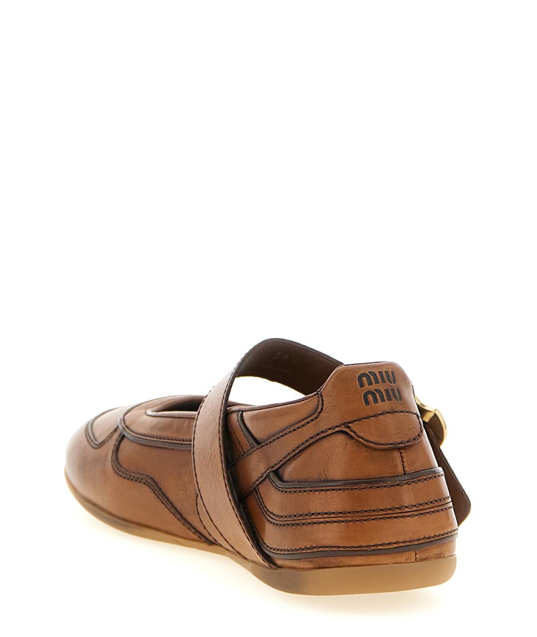 MIU MIU Коричневые кожаные балетки, фото 3