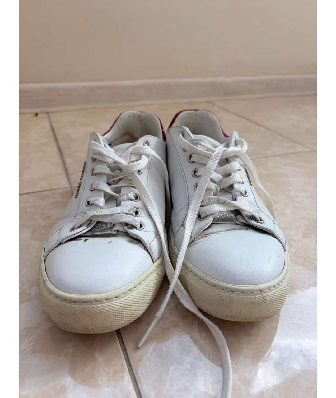 PHILIPP PLEIN Белые кожаные кеды, фото 2