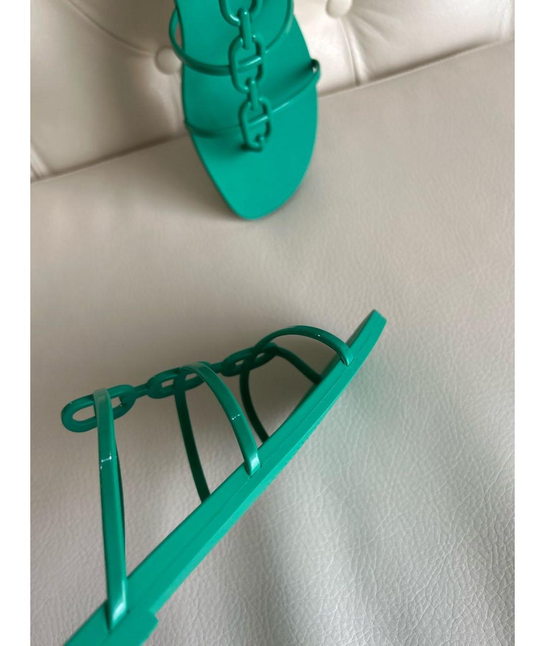 HERMES Зеленые резиновые шлепанцы, фото 8