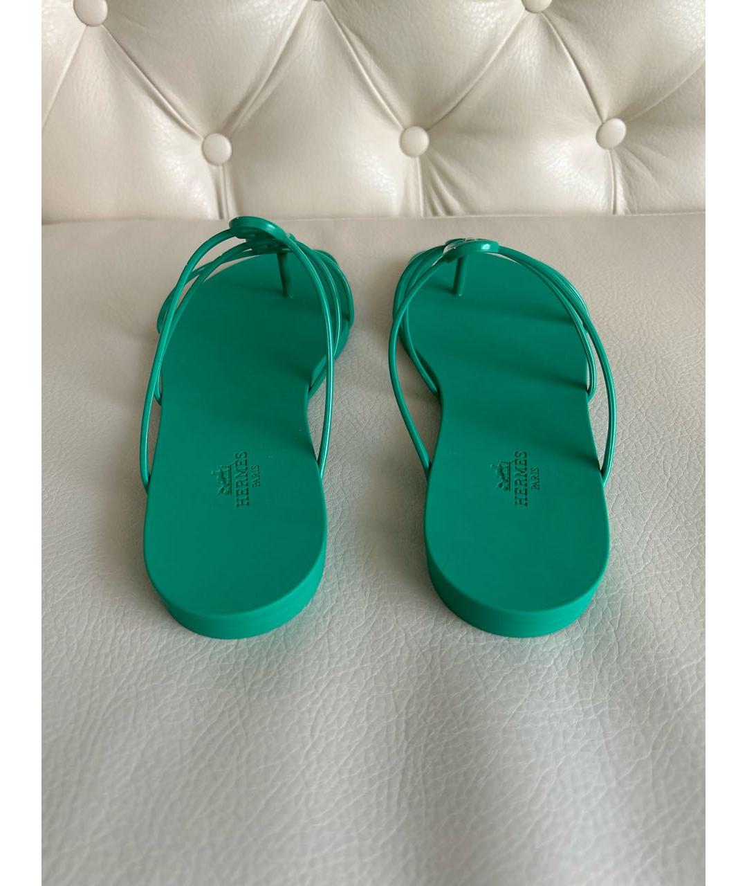 HERMES Зеленые резиновые шлепанцы, фото 4