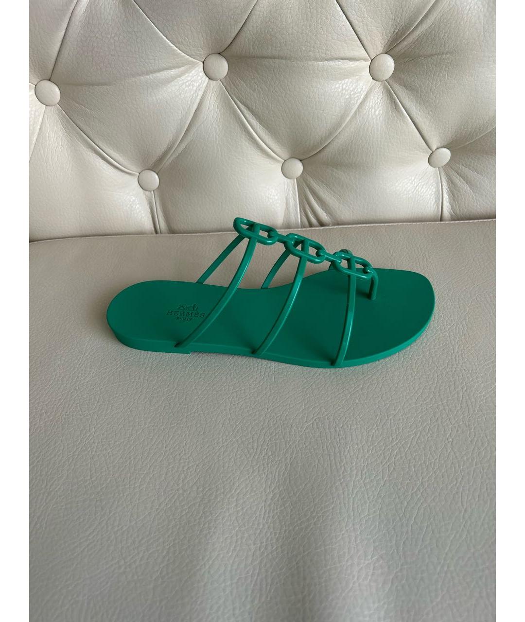 HERMES Зеленые резиновые шлепанцы, фото 9