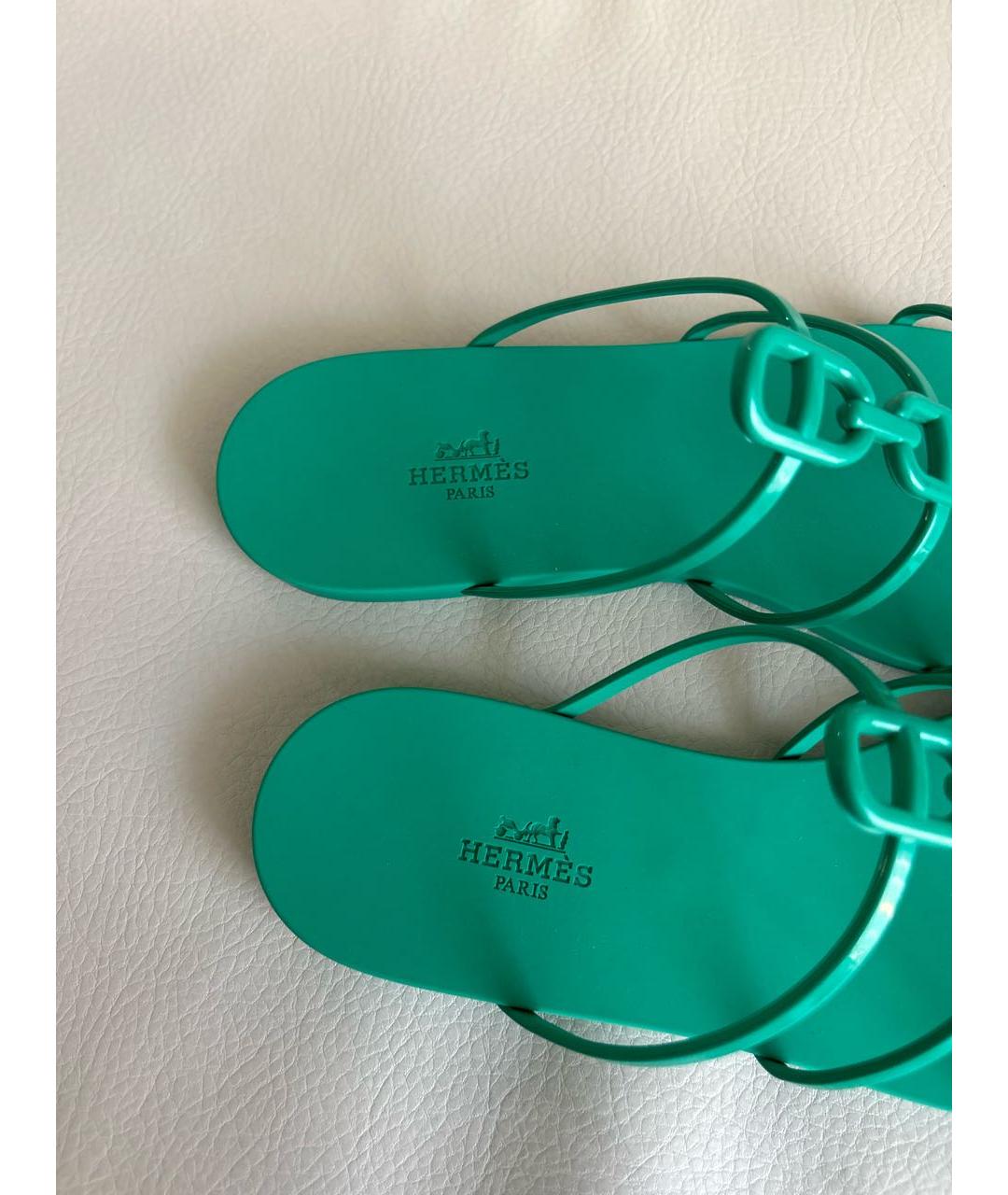 HERMES Зеленые резиновые шлепанцы, фото 6
