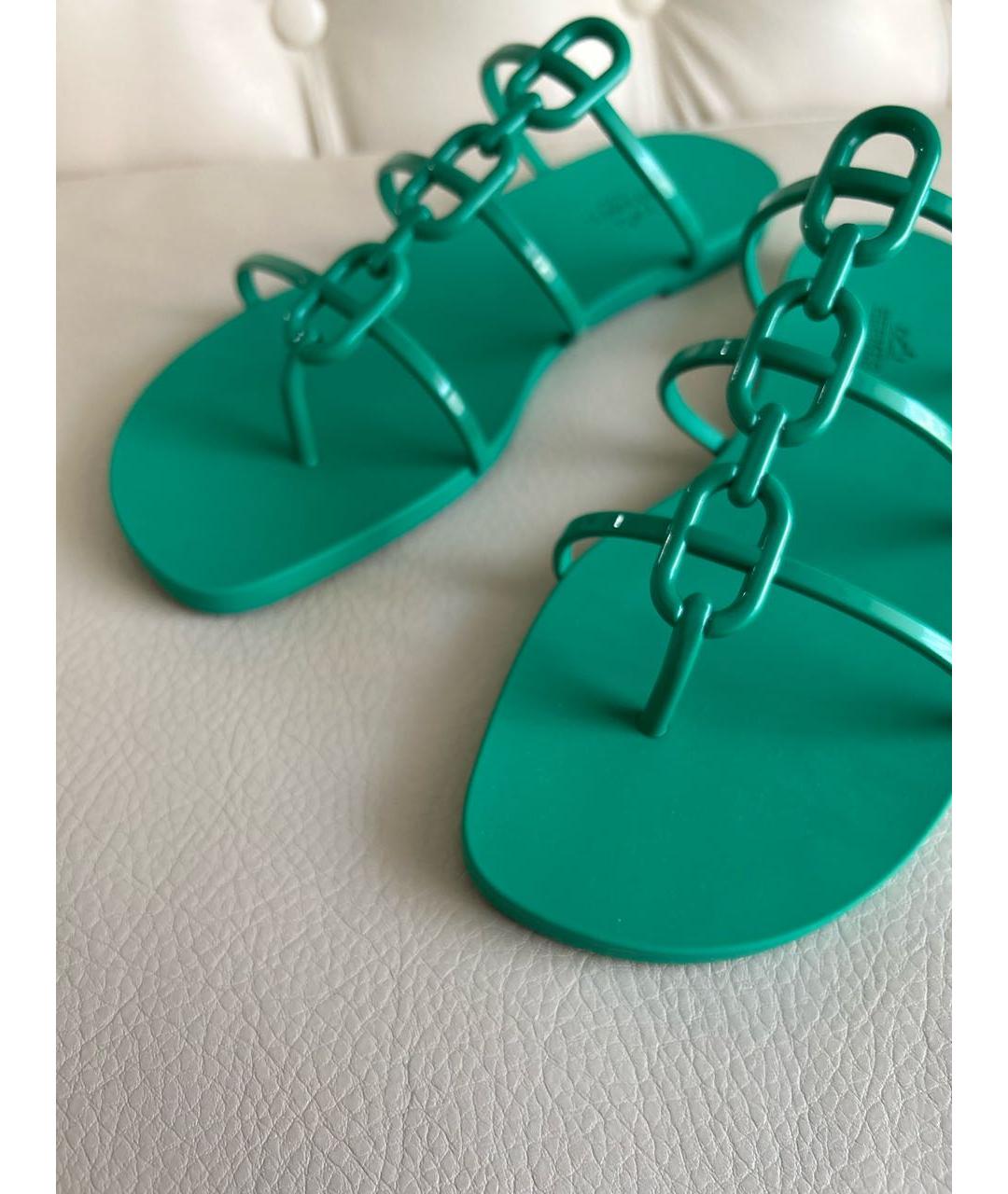 HERMES Зеленые резиновые шлепанцы, фото 7