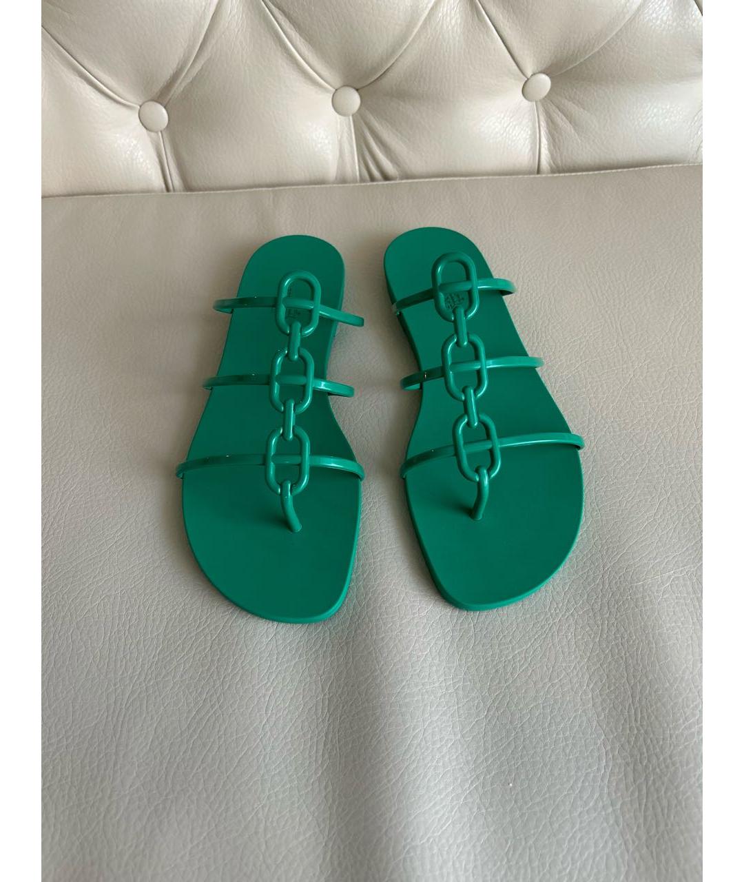 HERMES Зеленые резиновые шлепанцы, фото 2