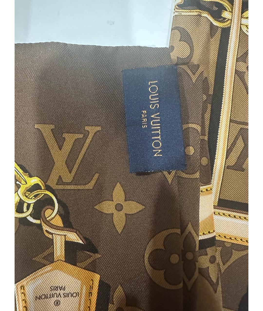 LOUIS VUITTON Коричневый шелковый платок, фото 3