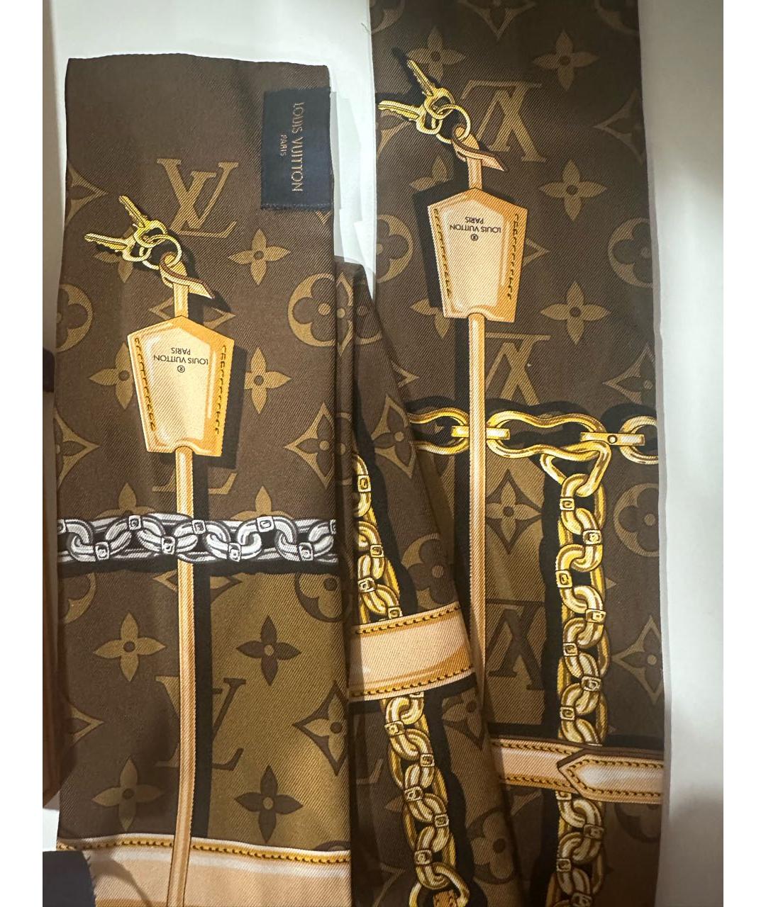 LOUIS VUITTON Коричневый шелковый платок, фото 2