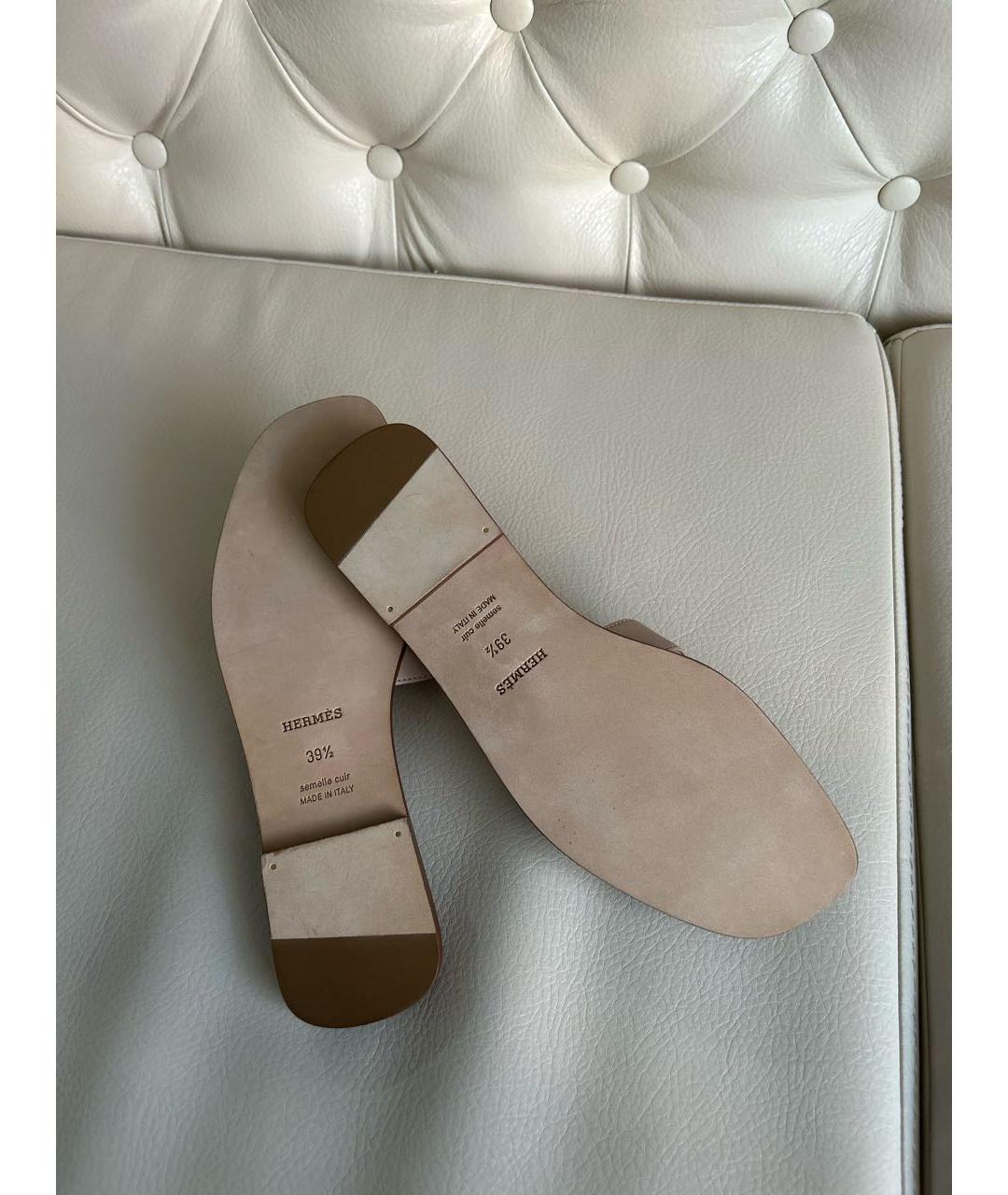 HERMES Бежевые кожаные шлепанцы, фото 6