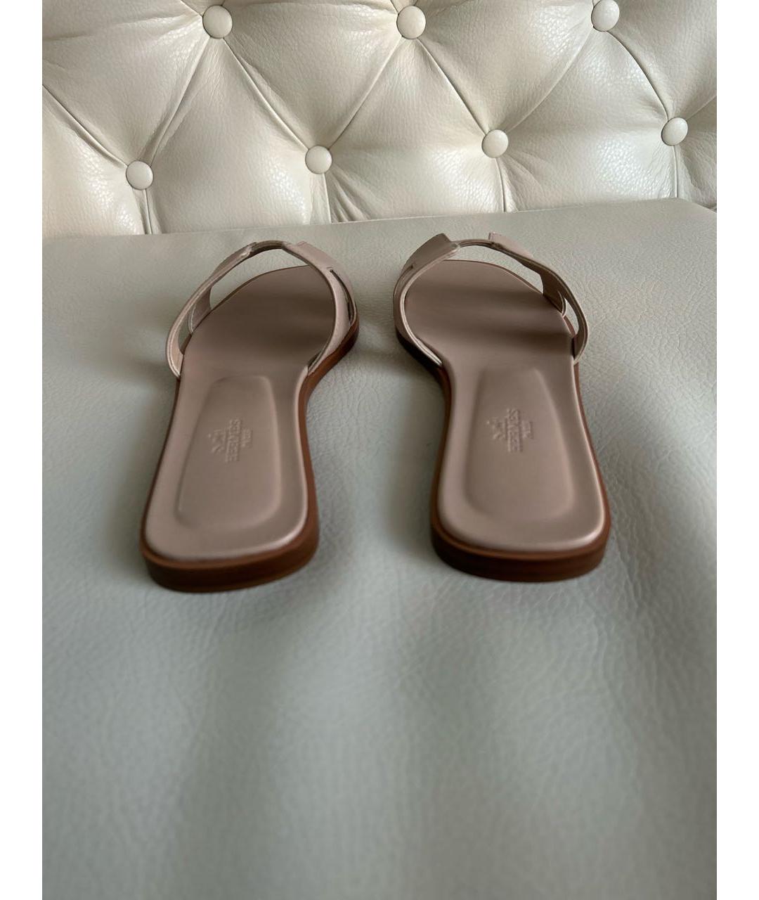 HERMES Бежевые кожаные шлепанцы, фото 4