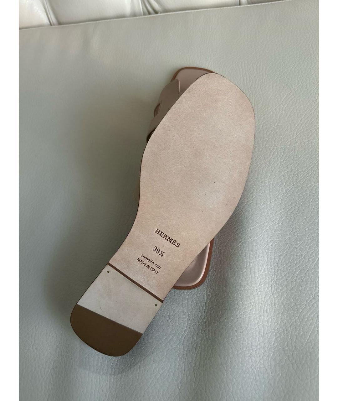 HERMES Бежевые кожаные шлепанцы, фото 5