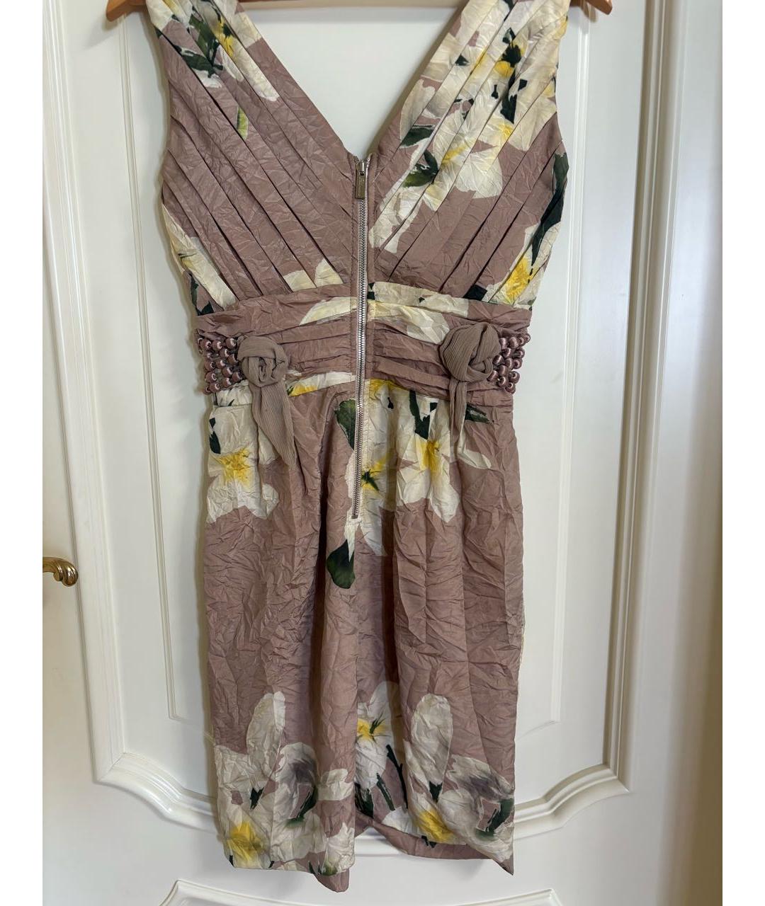 BLUMARINE Бежевое шелковое коктейльное платье, фото 2