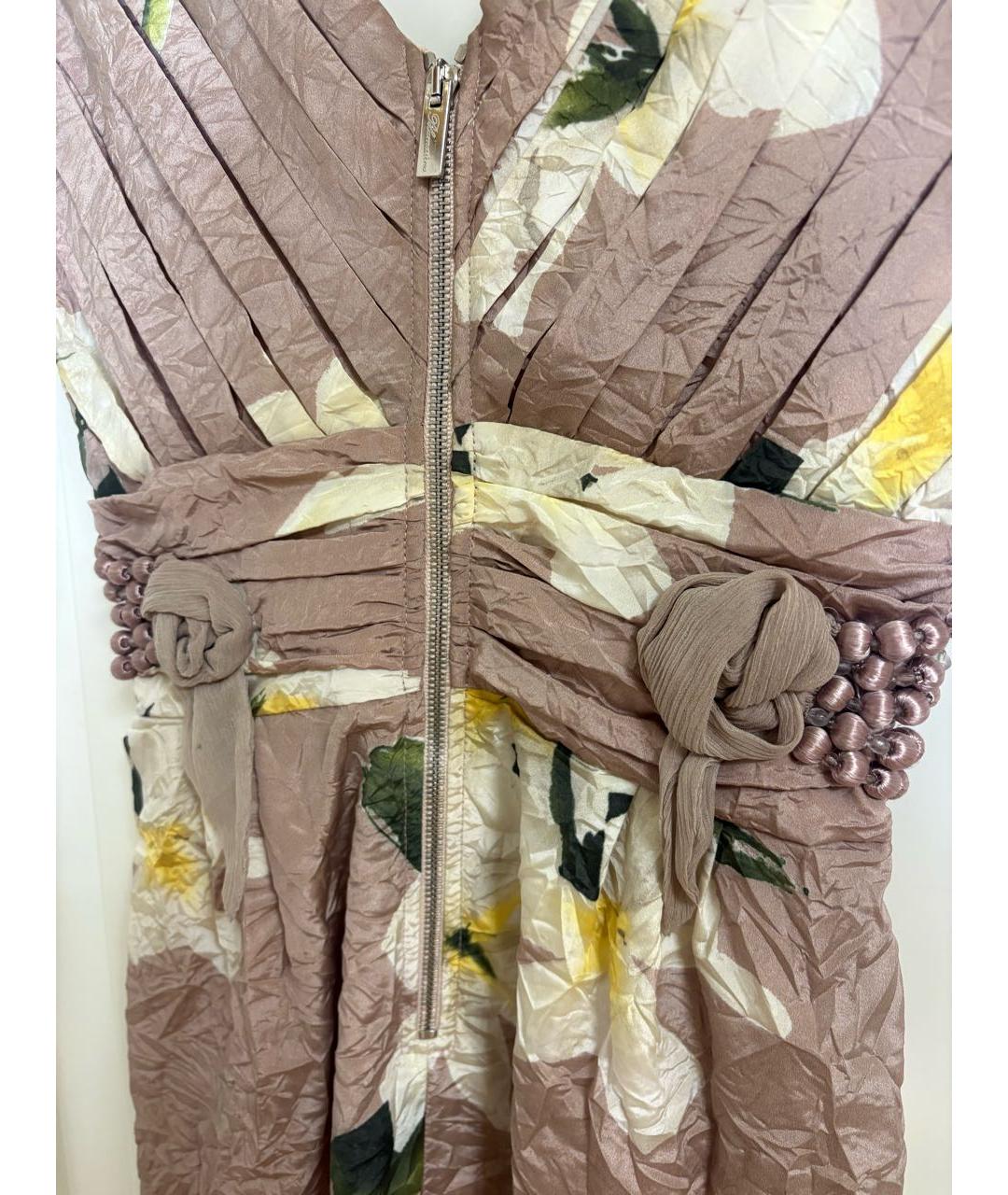 BLUMARINE Бежевое шелковое коктейльное платье, фото 4