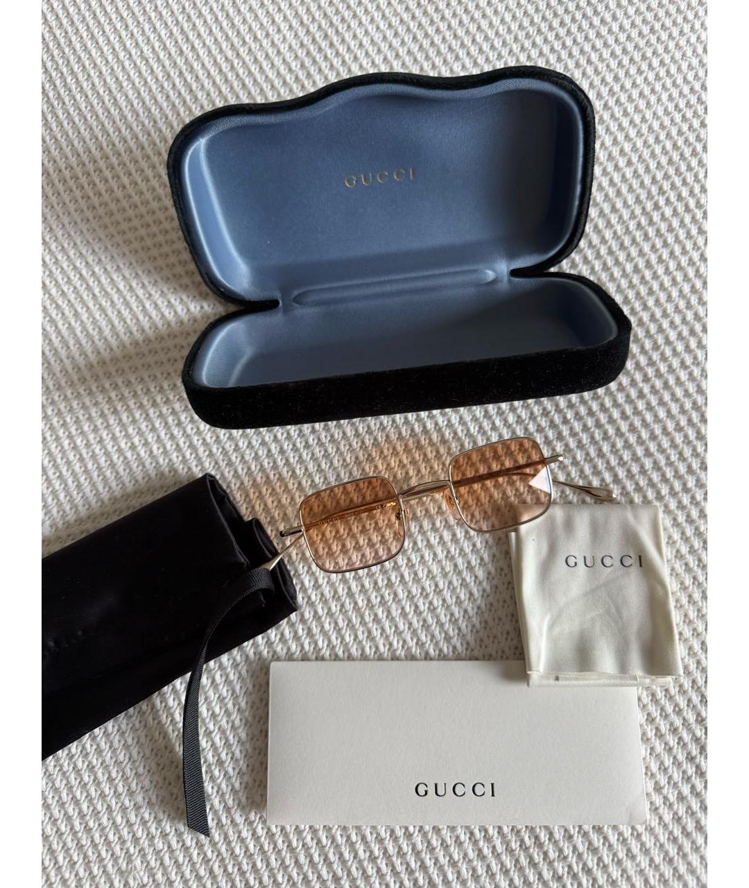 GUCCI Золотые металлические солнцезащитные очки, фото 2