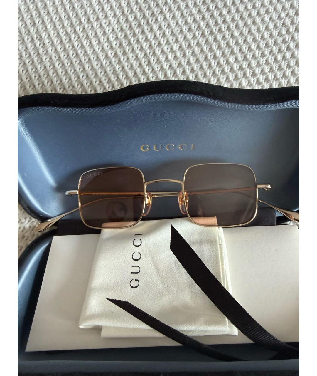 GUCCI Золотые металлические солнцезащитные очки, фото 4