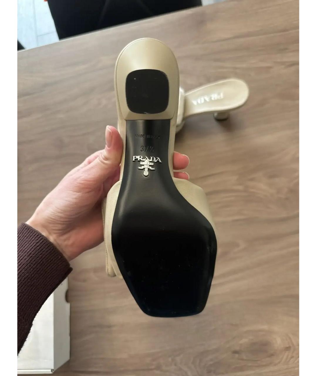 PRADA Бежевые кожаные мюли, фото 4