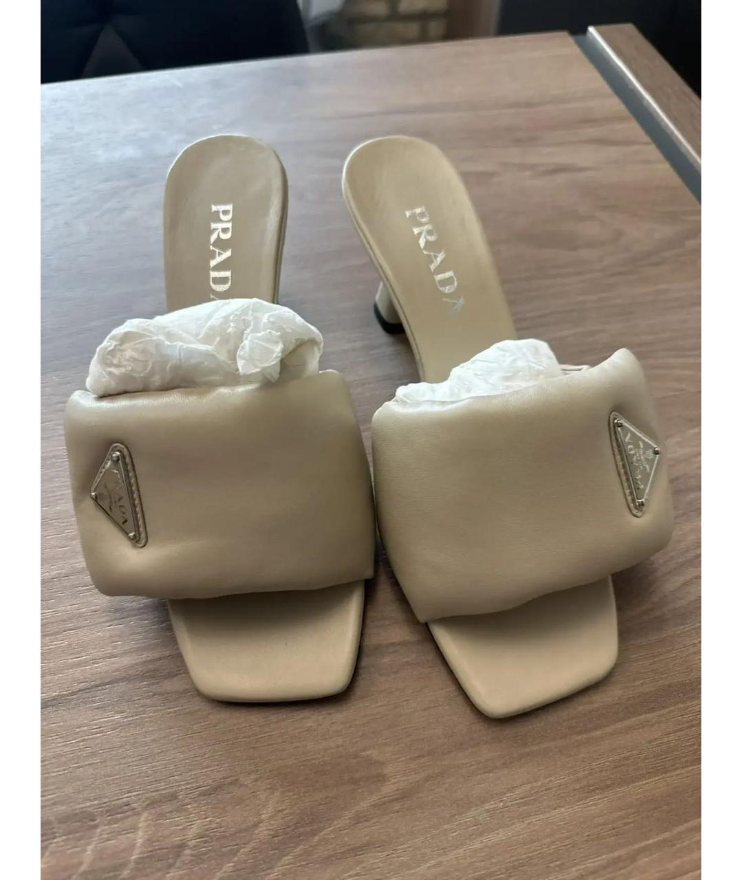PRADA Бежевые кожаные мюли, фото 2