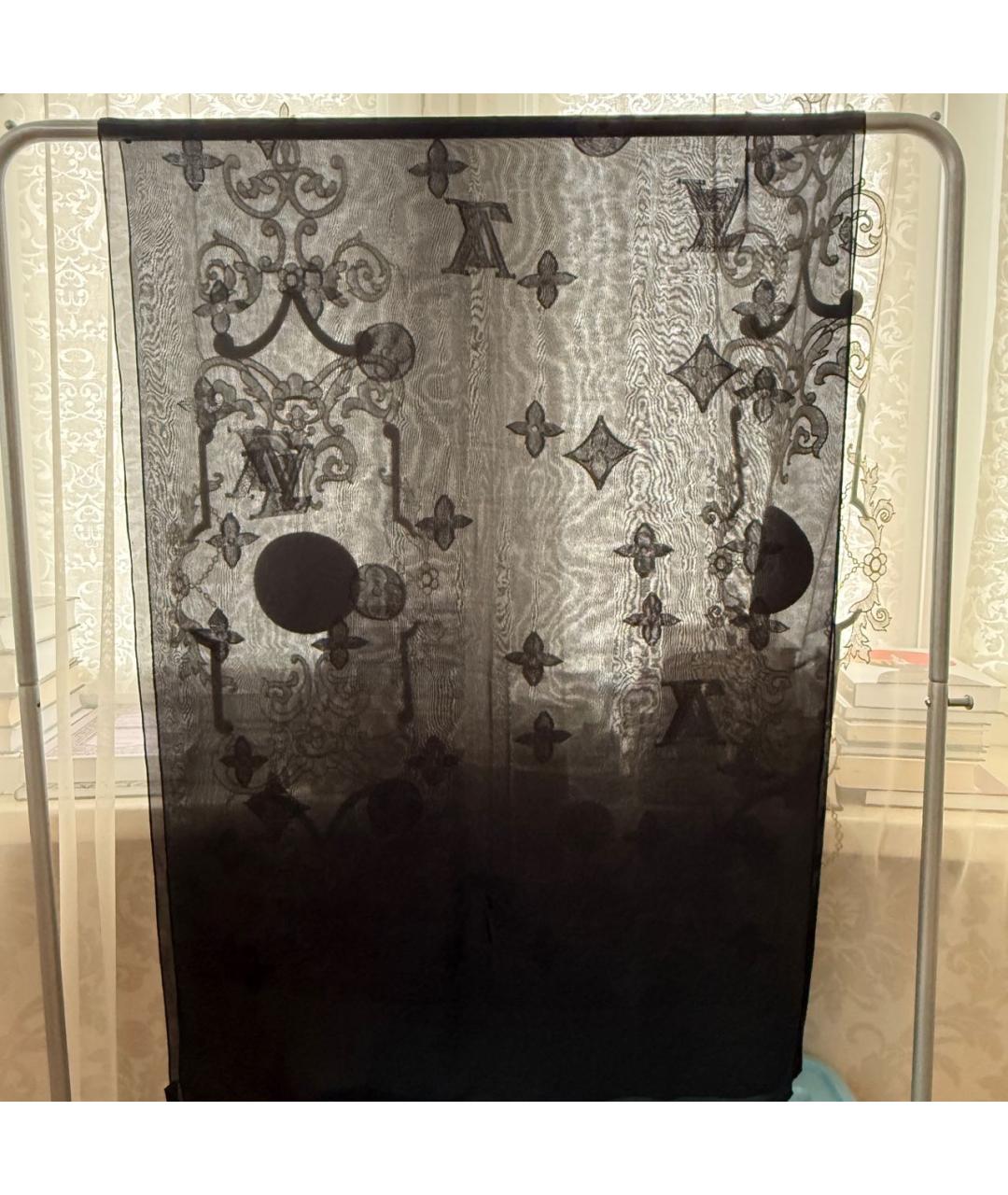 LOUIS VUITTON Черный шелковый шарф, фото 7