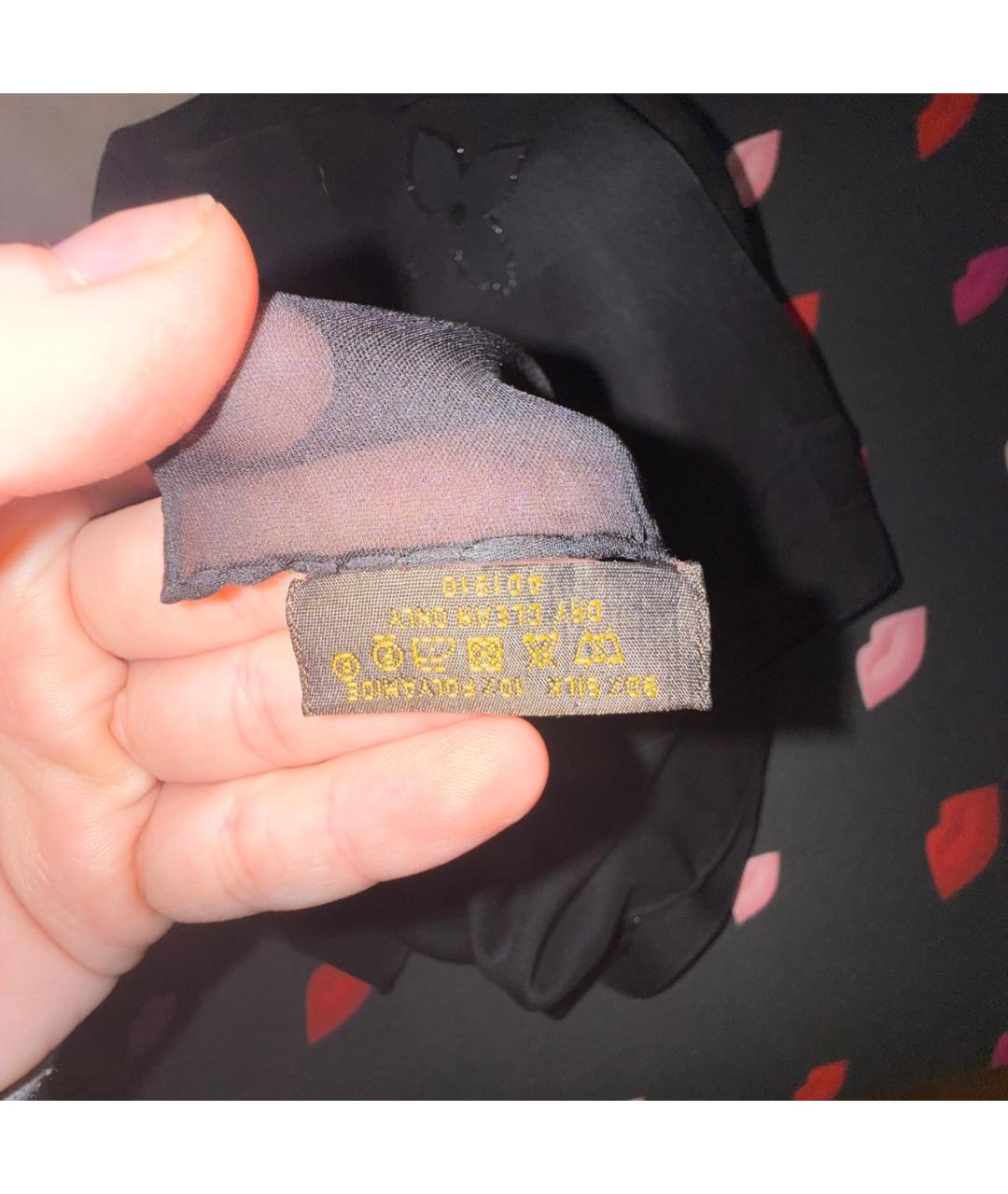 LOUIS VUITTON Черный шелковый шарф, фото 3