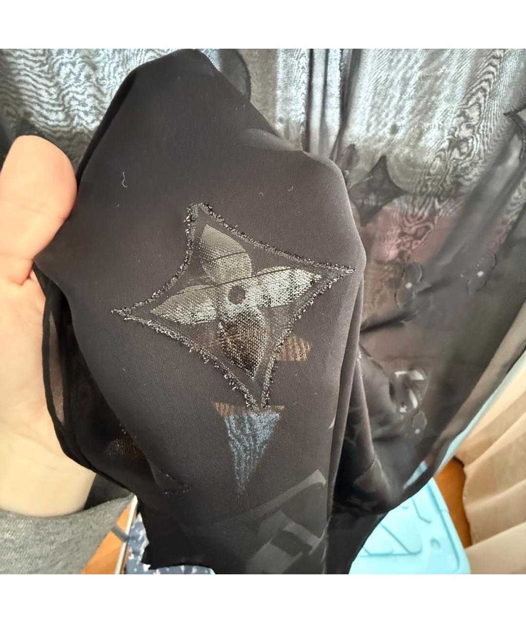 LOUIS VUITTON Черный шелковый шарф, фото 4