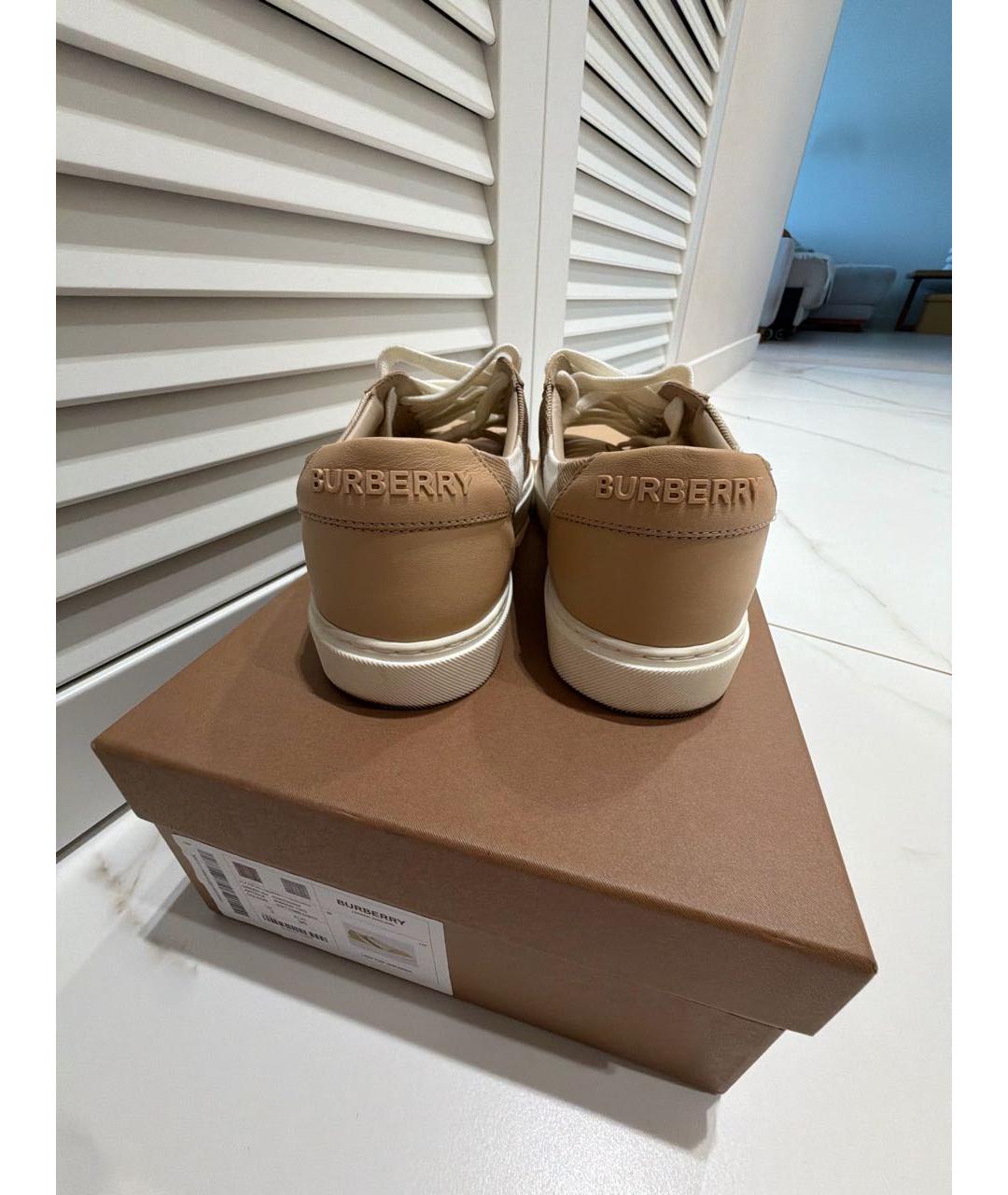BURBERRY Бежевые кожаные кеды, фото 4