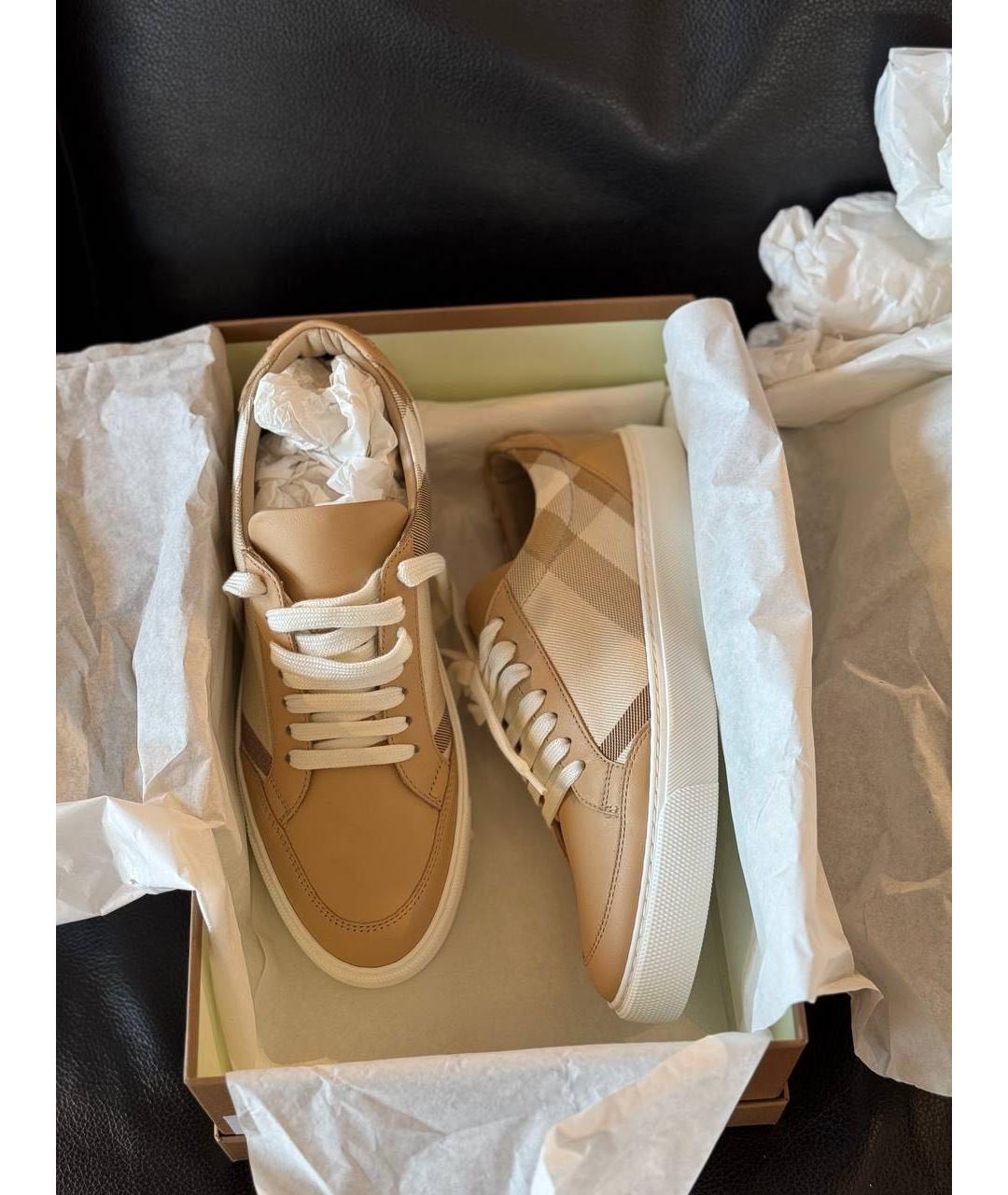 BURBERRY Бежевые кожаные кеды, фото 6