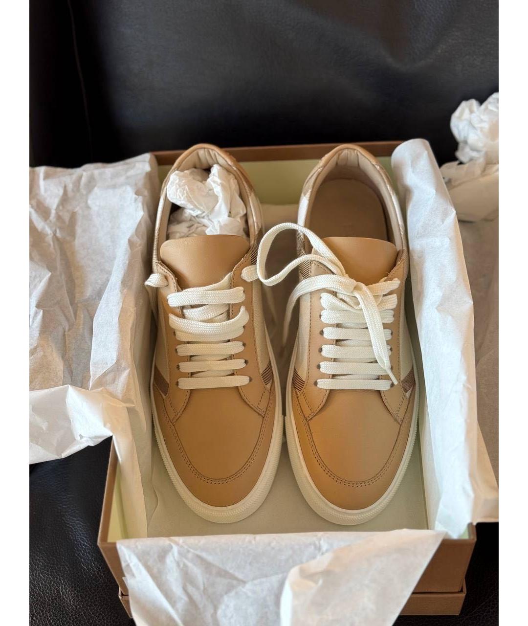 BURBERRY Бежевые кожаные кеды, фото 5