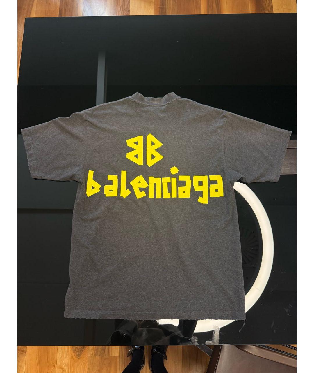 BALENCIAGA Антрацитовая хлопковая футболка, фото 2