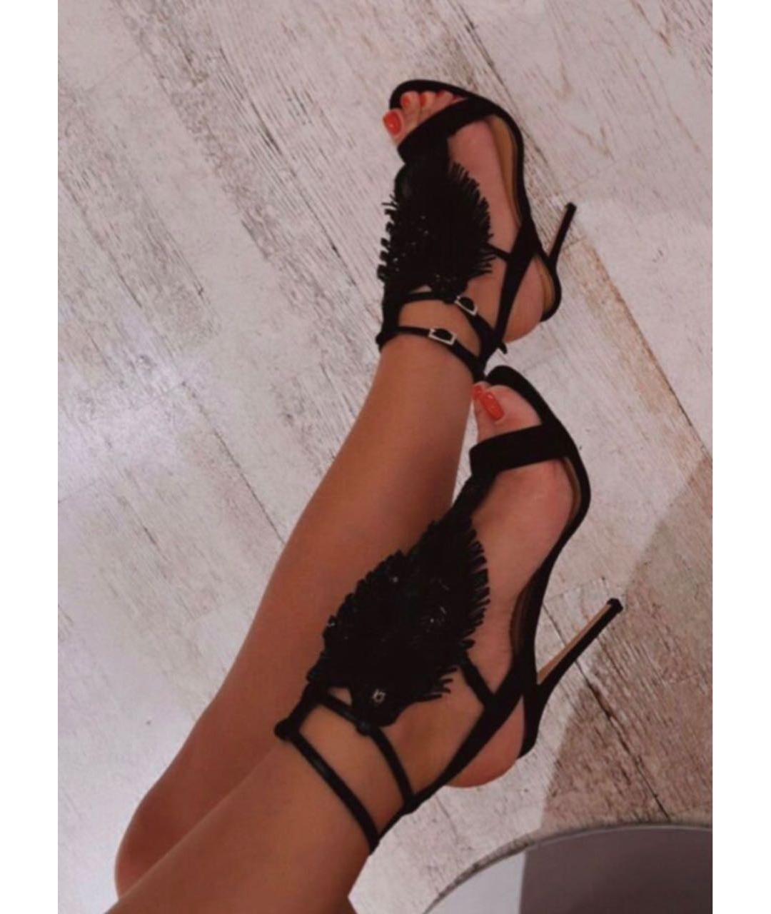 ELISABETTA FRANCHI Черные замшевые босоножки, фото 4