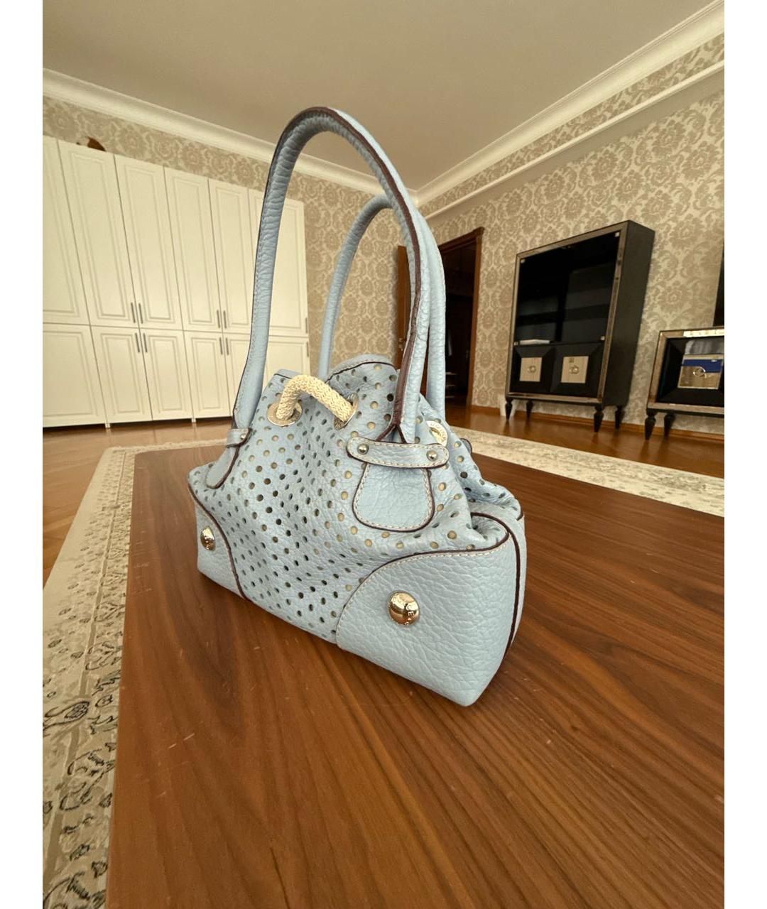 DOLCE&GABBANA Голубая кожаная сумка тоут, фото 5