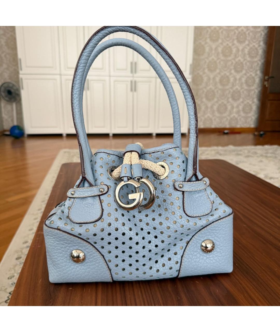 DOLCE&GABBANA Голубая кожаная сумка тоут, фото 2